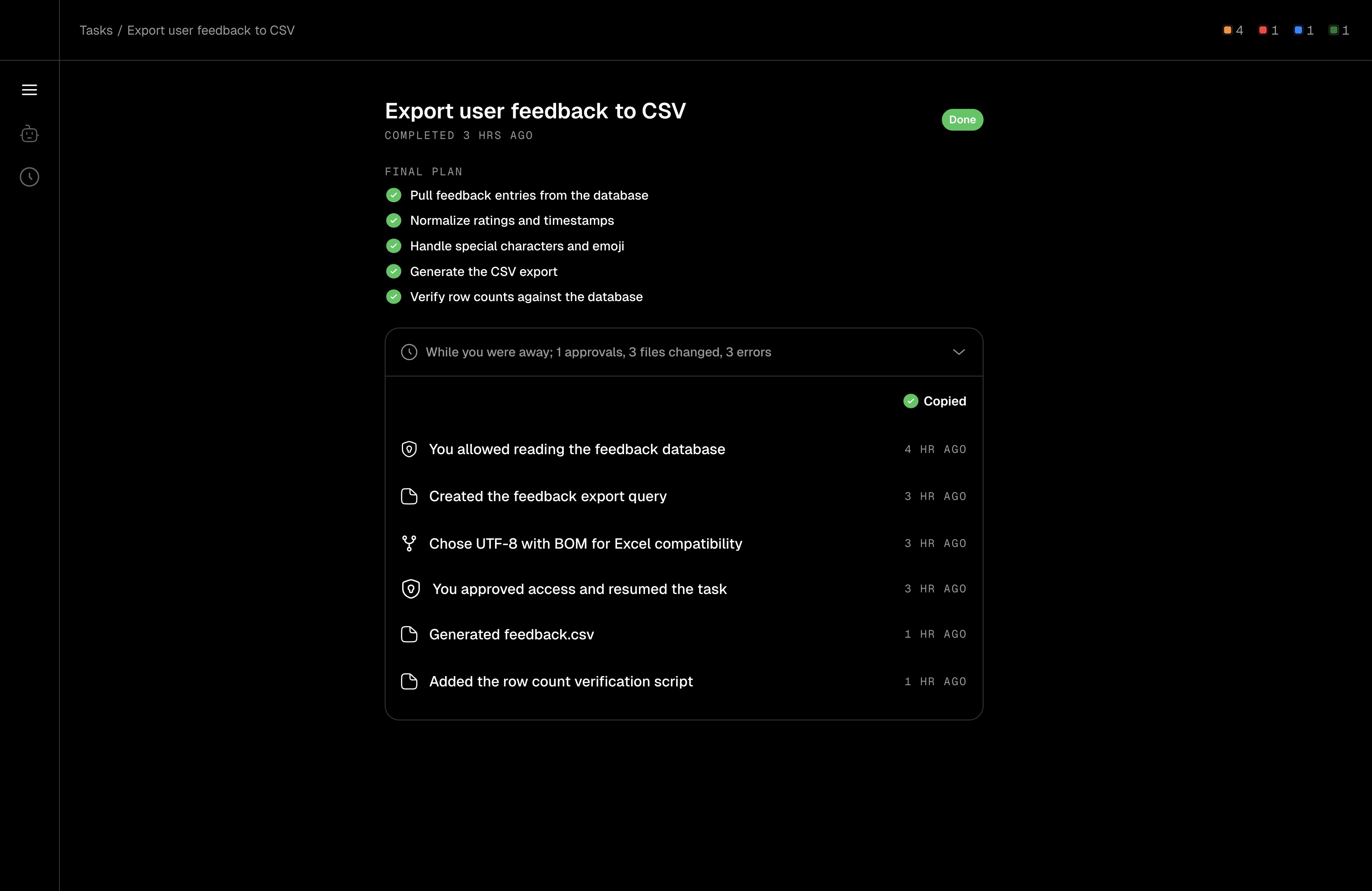 Handoff, task states and stop types
