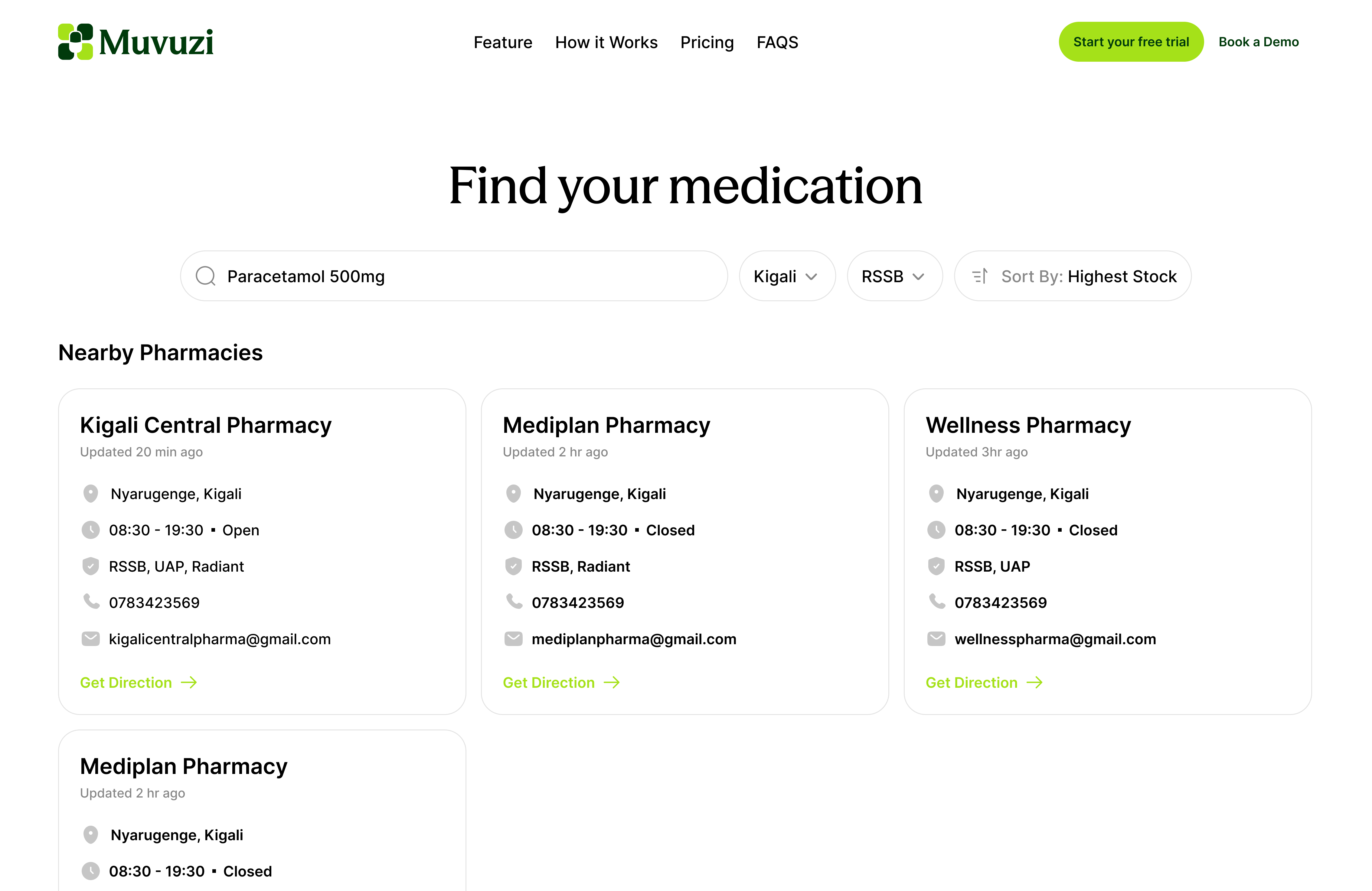 Muvuzi, patients search a medication and see nearby pharmacies with it in stock