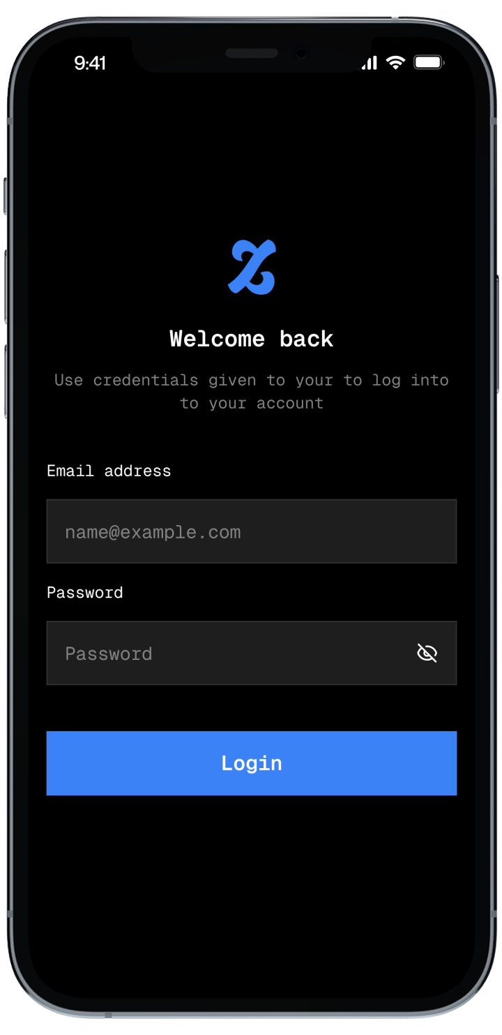 Zentra – login screen